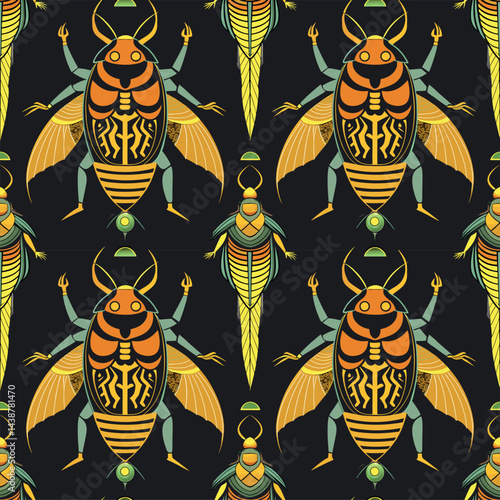 Intricate pattern featuring colorful insects on a dark background in a striking artistic style Generative AI