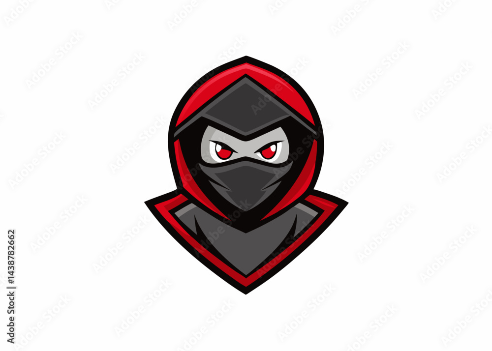 Red Ninja Mascot Logo: A fierce and stylized ninja character, shrouded in a red hood and black mask, stares intently. This captivating logo design is perfect for gaming, esports. Red Ninja Mascot Logo: A fierce and stylized ninja character, shrouded in a red hood and black mask, stares intently. This captivating logo design is perfect for gaming, esports.