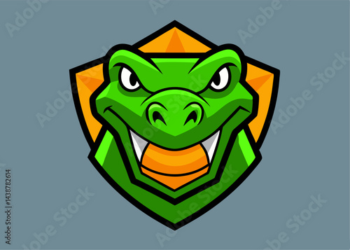 Aggressive Alligator Emblem: A formidable alligator's head, rendered with sharp lines and vibrant colors, serves as a striking emblem, showcasing its power.