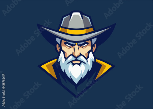 Stoic Pioneer: The imposing visage of a seasoned pioneer, weathered by time and experience, is rendered in vibrant detail against a stark backdrop.