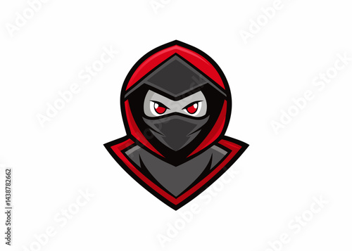 Free Download Red Ninja Mascot Logo: A fierce and stylized ninja character, shrouded in a red hood and black mask, stares intently. This captivating logo design is perfect for gaming, esports. - GFXLoad