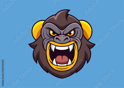 Angry Gorilla: A fierce, cartoon illustration of a gorilla's face, showcasing its intense expression. A striking depiction of animal anger, featuring expressive eyes and open mouth. 