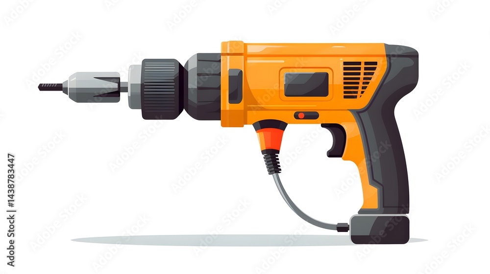 Minimal Electric Drill Flat Vector Illustration on White Background for Designs and Projects Minimal Electric Drill Flat Vector Illustration on White Background for Designs and Projects