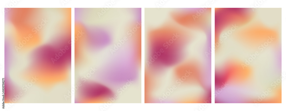 Obraz premium Pastel abstract background with pink, purple and beige gradient mesh vector set illustration. Dynamic color flow poster, banner, web, smartphone screen, presentations and prints