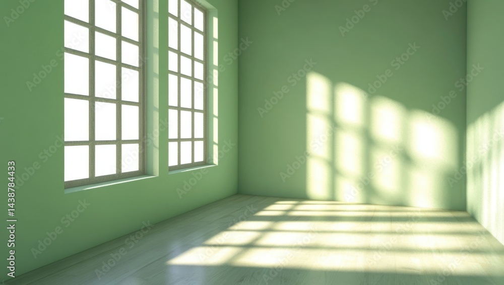 Obraz premium Empty room with large windows, soft light and shadows