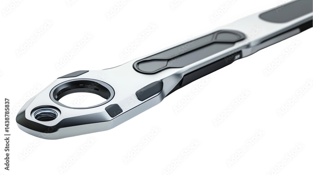 Obraz premium Modern sleek silver metal wrench tool design illustration 3d grey part on transparent background