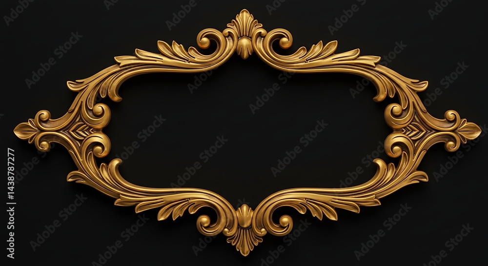 Elegant Gold Flourish Frame: Black Background Decorative Design Element for Luxury Branding, Elegant Gold Flourish Frame: Black Background Decorative Design Element for Luxury Branding,
