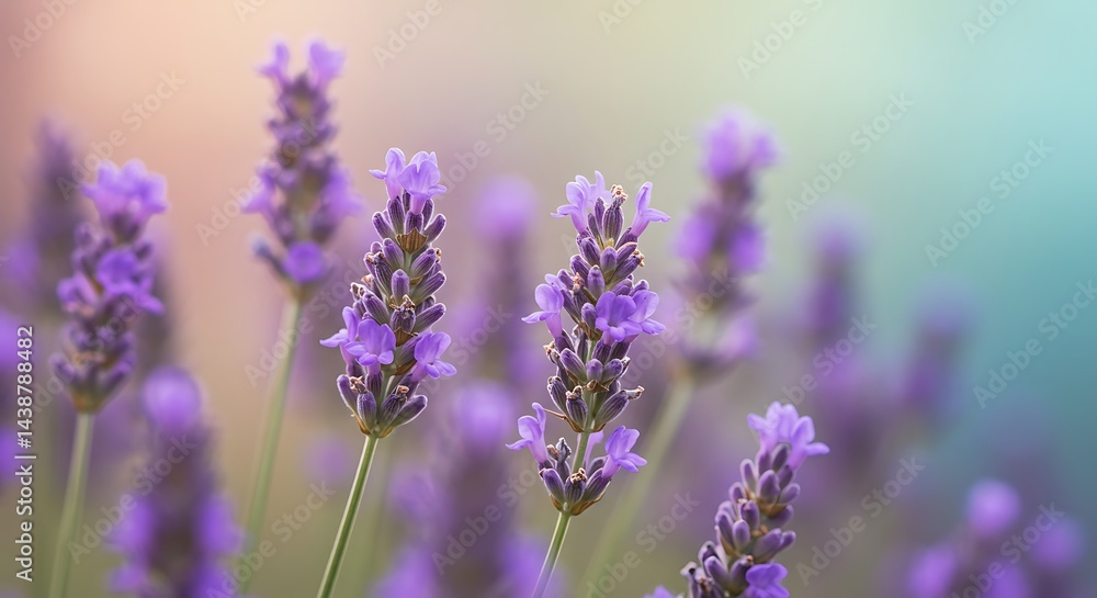 Obraz premium Serene Lavender Fields: Pastel Bokeh Dream, Purple Floral Bliss, Soft Focus, Botanical Beauty,