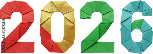 Colorful Origami Number 2026 New Year Festive Celebration Abstract Art Paper Craft Design Element