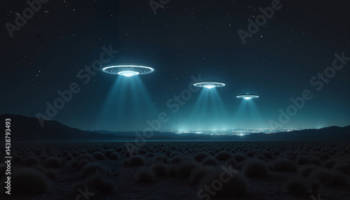 Obraz na płótnie UFO invasion over night desert landscape w salonie