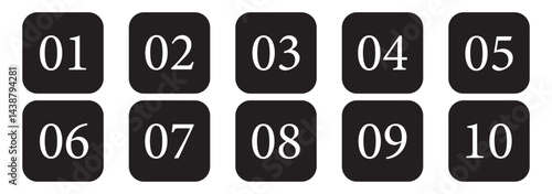 Bullet Points icon set inline style, Simple round numbers in flat style, Set of 0-09 numbers simple black symbol sign for apps. EPS 10.
