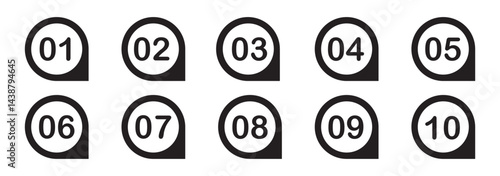 Colorful Number Bullet points, infographics markers. Triangle number bullet point icon arrow set. Number Flags 1 to 10 Flat design isolated vector. Vector illustration. EPS 10.