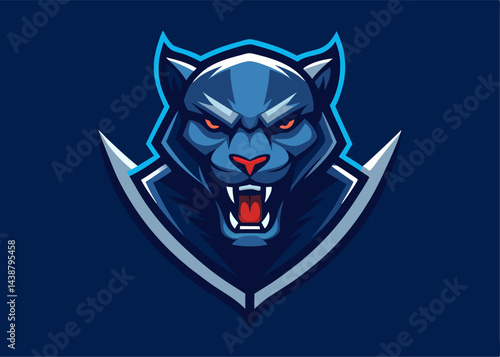 Aggressive Panther Mascot Logo: A fierce panther head logo design, perfect for a sports team or gaming brand. The panther's intense gaze and open mouth convey power and aggression.