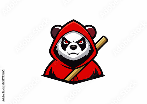 Mysterious Panda Warrior: A panda bear dressed in a crimson hood, with an unwavering gaze. This illustration portrays a sense of strength and determination, ready to embark on an adventure.