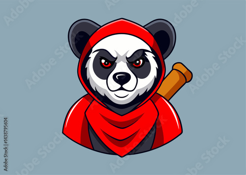 Ninja Panda: A fierce panda, donning a red hood and carrying a wooden club, embodies a spirited ninja, ready to confront any challenge with determination and strength. 