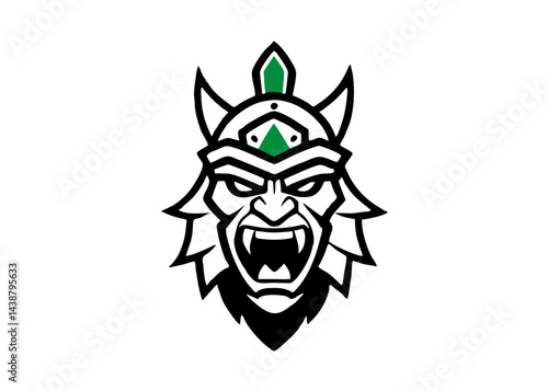 The Warrior Spirit: A bold and fearsome illustration of a warrior's visage, depicted with sharp lines and intense expression, embodying strength and resolve.