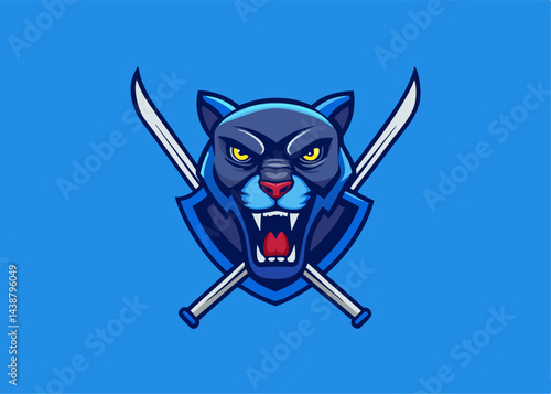 The Roaring Puma: An assertive puma logo, set against a bold blue backdrop, fiercely displays its sharp claws and teeth, while two crossed swords create a symbol of power.