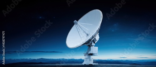 Obraz na płótnie Large Satellite Dish Under Starry Night Sky with Mountain View w salonie
