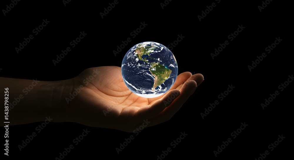 A hand gently holds a glowing Earth, symbolizing care and the future of our planet. A hand gently holds a glowing Earth, symbolizing care and the future of our planet.