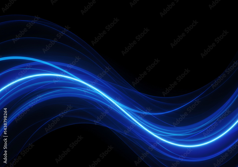 Abstract Blue Light Wave Background Glowing Neon Curves on Black Abstract Blue Light Wave Background Glowing Neon Curves on Black