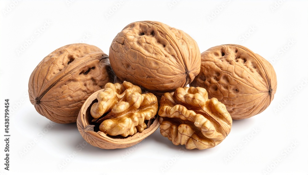 Minimalist Walnuts for Healthy Snacking on Isolated White Background Minimalist Walnuts for Healthy Snacking on Isolated White Background