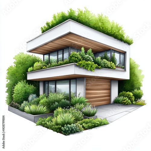 Obraz na płótnie Modern Eco-Friendly House Surrounded by Lush Green Landscaping Design w salonie