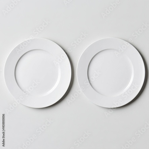 Two Empty White Plates Isolated on Simple Gray Background for Restaurant Use