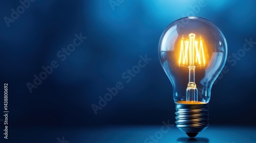 Obraz na płótnie Bright Light Bulb with Glowing Filament on Blue Background w salonie