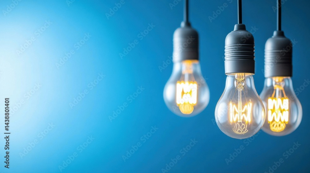 Vintage Style Light Bulbs Hanging Against a Soft Blue Background
