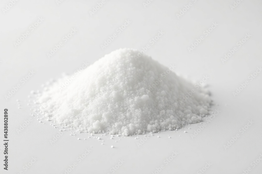 Crystalline sugar granules on white background, carbohydrate, crystal, texture Crystalline sugar granules on white background, carbohydrate, crystal, texture