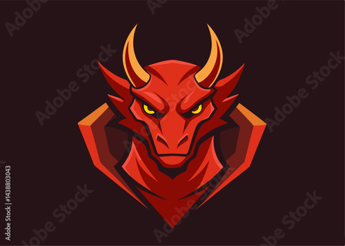 Fiery Dragon Portrait: An intense red dragon, depicted in a bold and vibrant illustration, with sharp horns and piercing yellow eyes. This mythical creature emanates power and fierce energy.