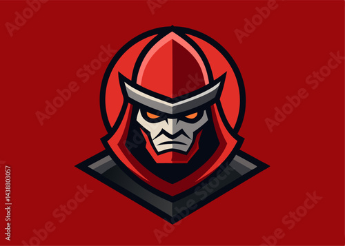 Sinister Ronin Warrior: A stylized illustration of a formidable ronin warrior, rendered with bold lines and striking color palette against a crimson backdrop. Evoking a sense of power and mystery. 