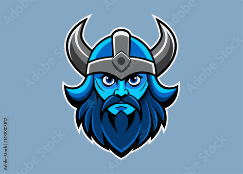 Viking Warrior Emblem: A detailed graphic illustration of a formidable Viking warrior, complete with a horned helmet, embodying strength, history, and Norse heritage.