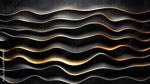 Abstract Black Gold Waves Metal Texture Background