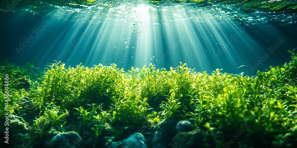 Fototapeta premium Sunlight streams into a vibrant underwater world