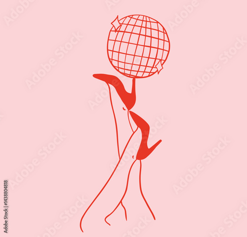 Whimsical heels with a disco ball. Celebration icon.