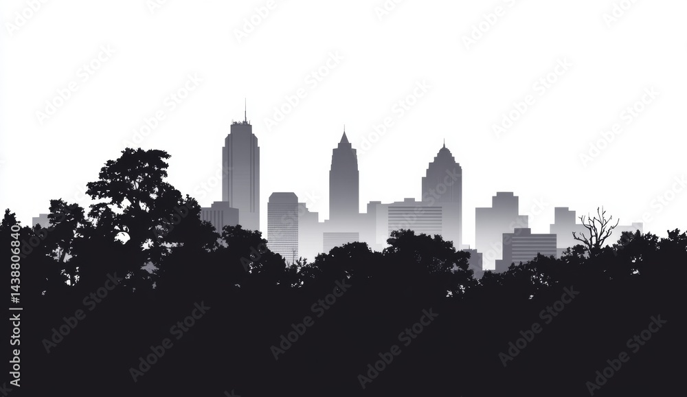 Naklejka premium City skyline silhouette with trees