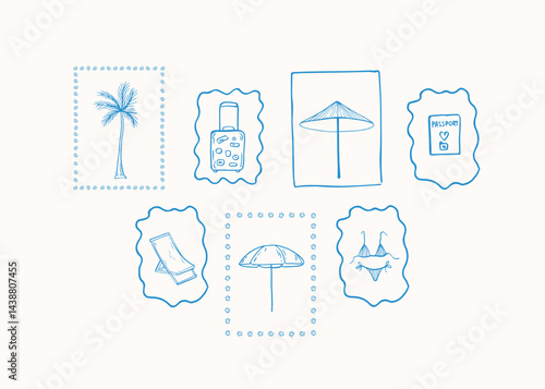 Hand drawn sea life frames. Vector vacation whimsical illustrations