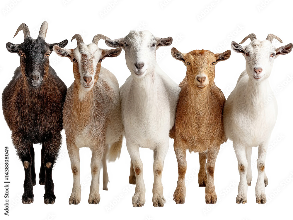 Five adorable goats standing together isolated background farm animals pet on transparent background Five adorable goats standing together isolated background farm animals pet on transparent background