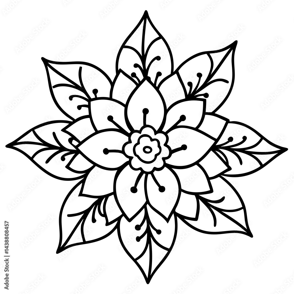 Modern Boho Floral Doodles Vector on White Modern Boho Floral Doodles Vector on White