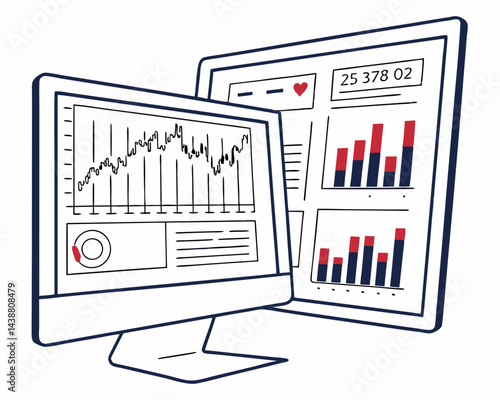 Data Analysis: A modern, minimalist illustration of a computer monitors displaying insightful charts and graphs, symbolizing the power of data analysis and business analytics.