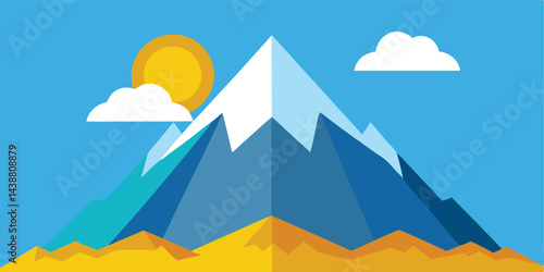 Cartoon Mountain Ridge Under Blue Sunny Sky Vector Illustration