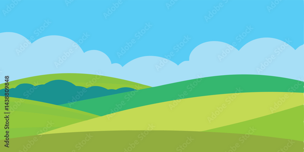 Lush Rolling Grassland with Soft Hills and a Blue Sky Vector Illustration Lush Rolling Grassland with Soft Hills and a Blue Sky Vector Illustration