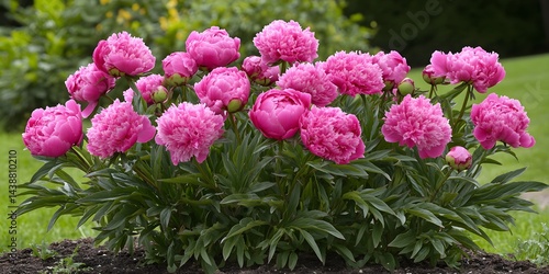 Vibrant Pink Peony Flowers in Full Bloom Garden