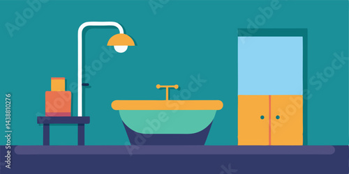 Minimalist Bathroom Cartoon with Soft Light Vector Illustration