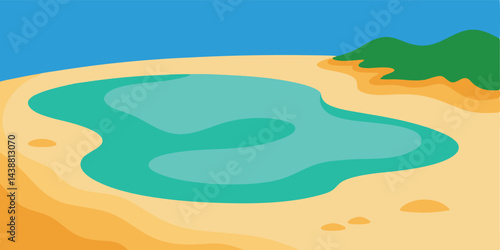 Open Sandy Cove at Low Tide Cartoon Vector Illustration for Vector Illustration