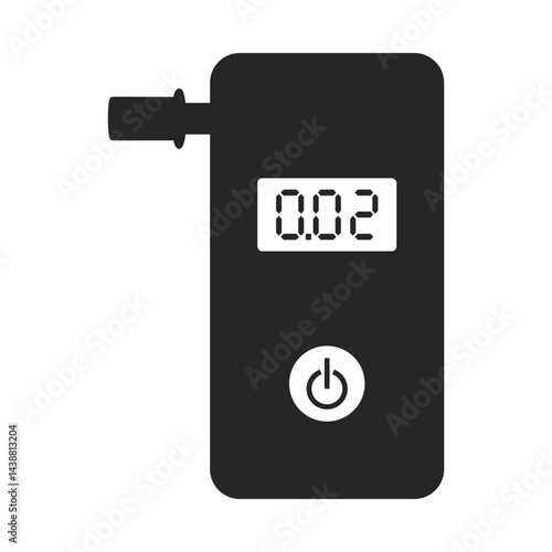 Breathalyzer device for measuring blood alcohol or breath alcohol content with mouthpiece and digital display in silhouette vector