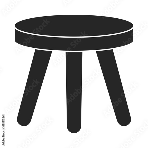 Simple wooden three legged stool in silhouette vector