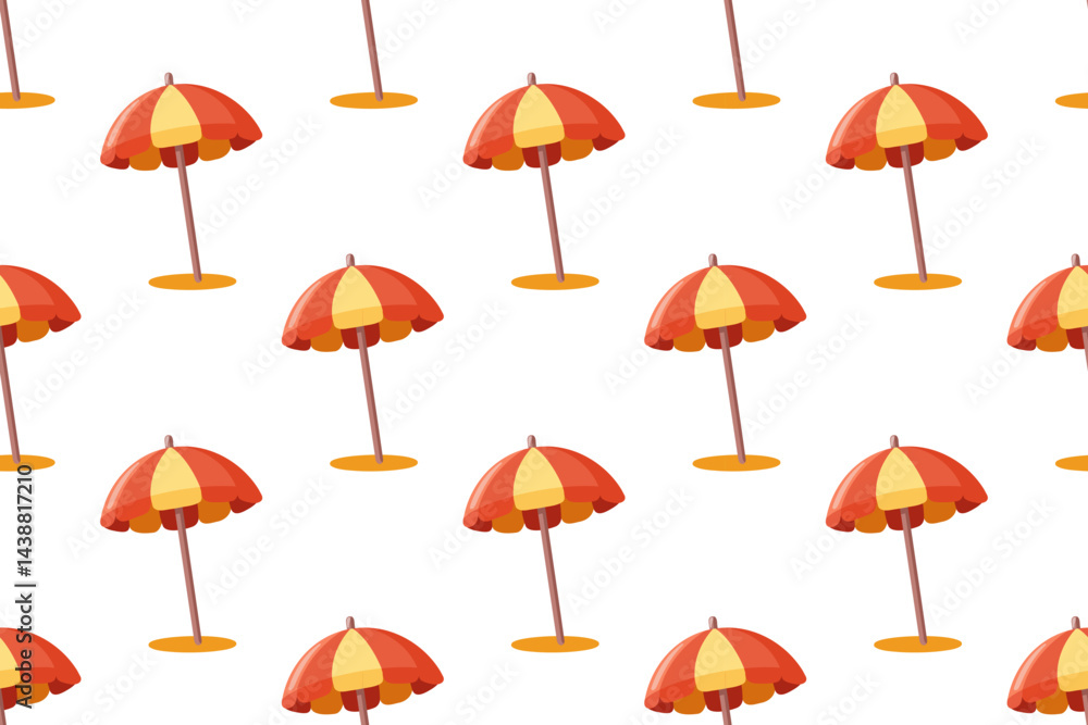 Obraz premium Seamless summer pattern with red and yellow cartoon beach umbrellas on the sand