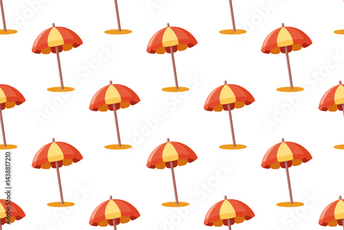 Seamless summer pattern with red and yellow cartoon beach umbrellas on the sand